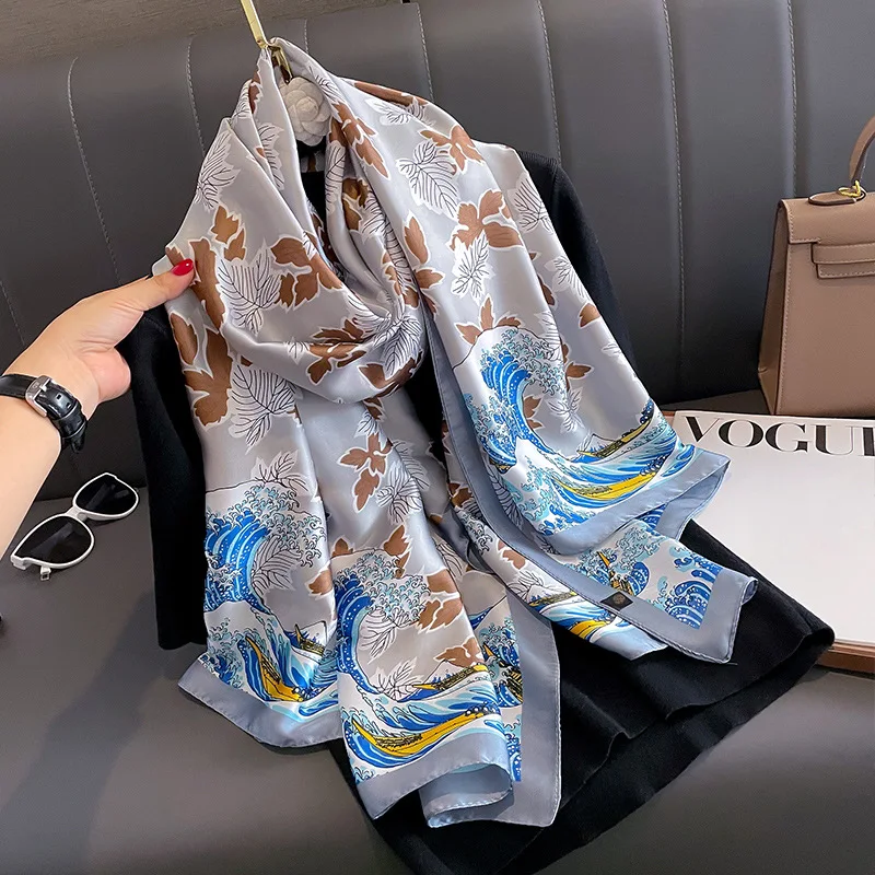 

Women Warm 180X90CM Silk Scarf Popular Design Satin Finish Shawls The Four Seasons Fashion Scarves 2024 Print Luxury Brand Hijab