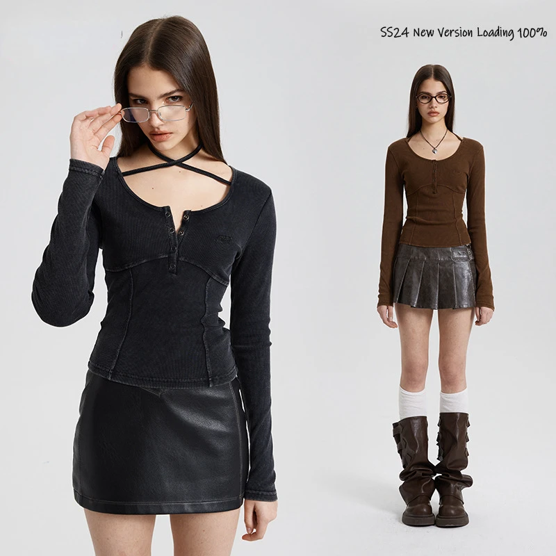 

Женская футболка с длинным рукавом, V-образным вырезом и вышивкой