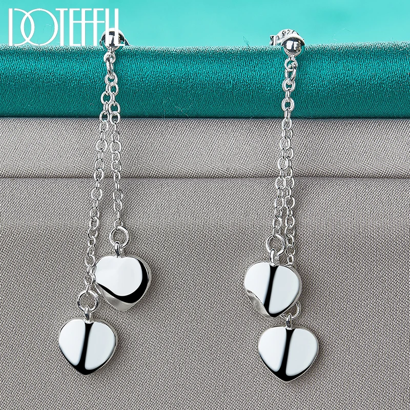 DOTEFFIL 925 Sterling Silver Solid Heart Drop Earrings For Woman Wedding Engagement Fashion Party Charm Jewelry