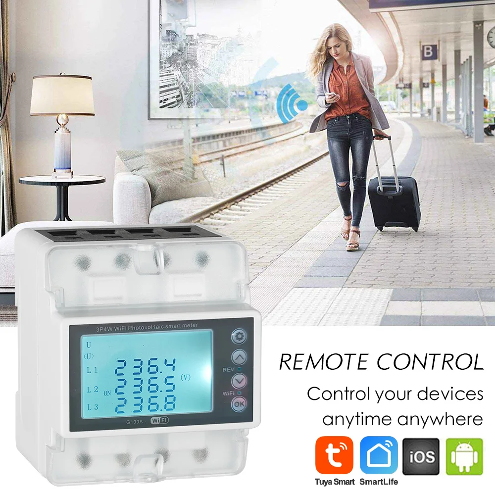 3 Phase 4 Wire 380V 100A Tuya WiFi Smart Bi-Directional Energy Power kWh Meter O