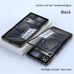 Aluminium Alloy Metal + Tempered Glass Clear Transparent Phone Case for ZTE nubia Red Magic 11S Pro (Black)