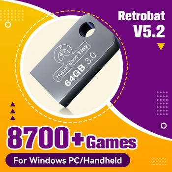 Retrobat Gaming USB Stick With 8300 Retro Games for PSP/NDS/DC/SNES/GBA 64GB Game USB Flash Drive For PC/ROG ALLY For Windows 1