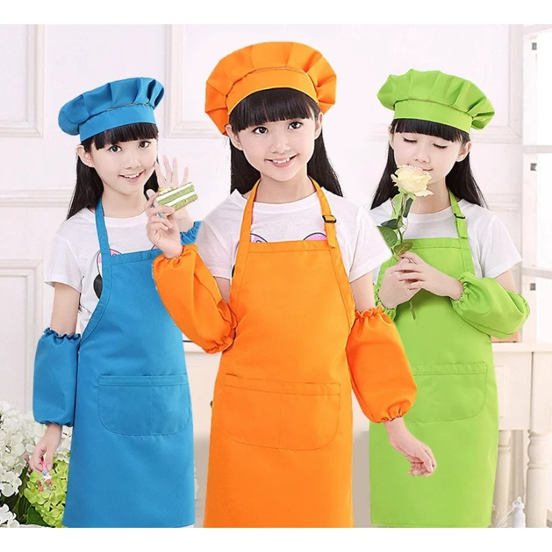 Kids Apron and Chef Hat Craft Apron with 2 Pockets Children