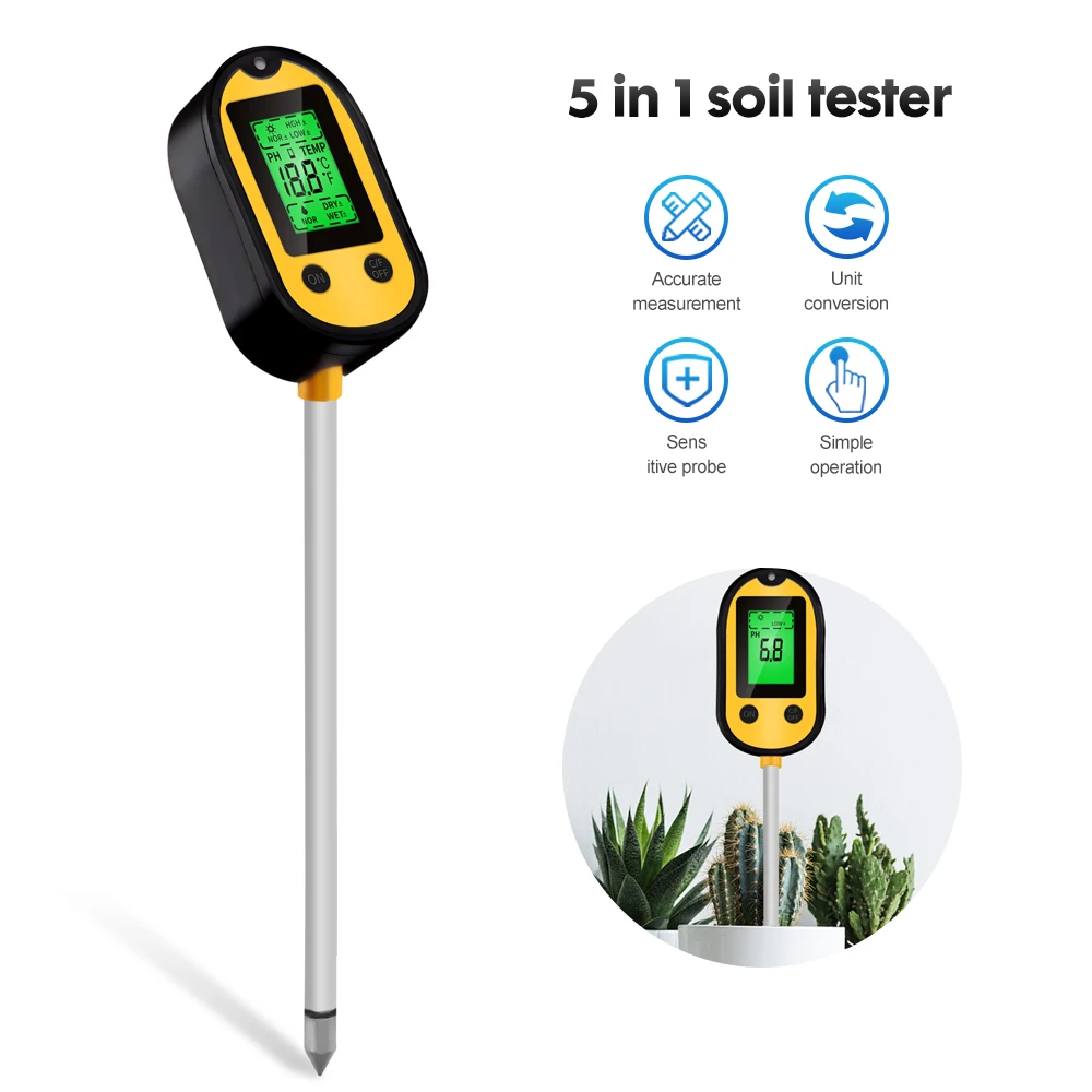 Digital Soil Thermometer 4-in-1 Soil Tester Soil Thermometer/Light/Air  Temperature/Air Humidity Meter Digital Soil/Plant Environment Survey  Instrument Sunlight Tester Plant Monitor 