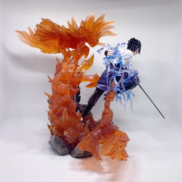 28CM Anime NARUTO Uchiha Sasuke with Arms Flame Battle Form Statue PVC Standing Action Figure Model Toys Gift Birthday Gift