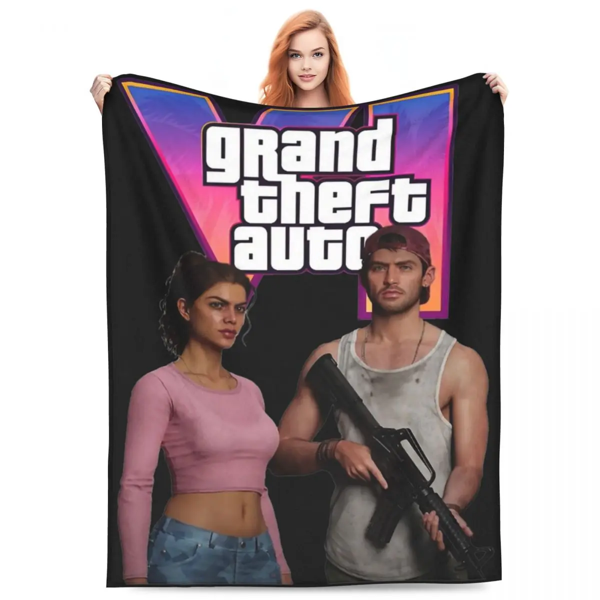 

GTA 6 Jason And Lucia Merchandise Blanket Fleece Bedding New Game Throw Blankets Relax Soft for Outdoor Bedspread