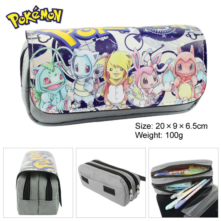 

Pikachu Pokemon Pet Elf Pikachu Double layered pencil case stationery box pencil case Oxford cloth