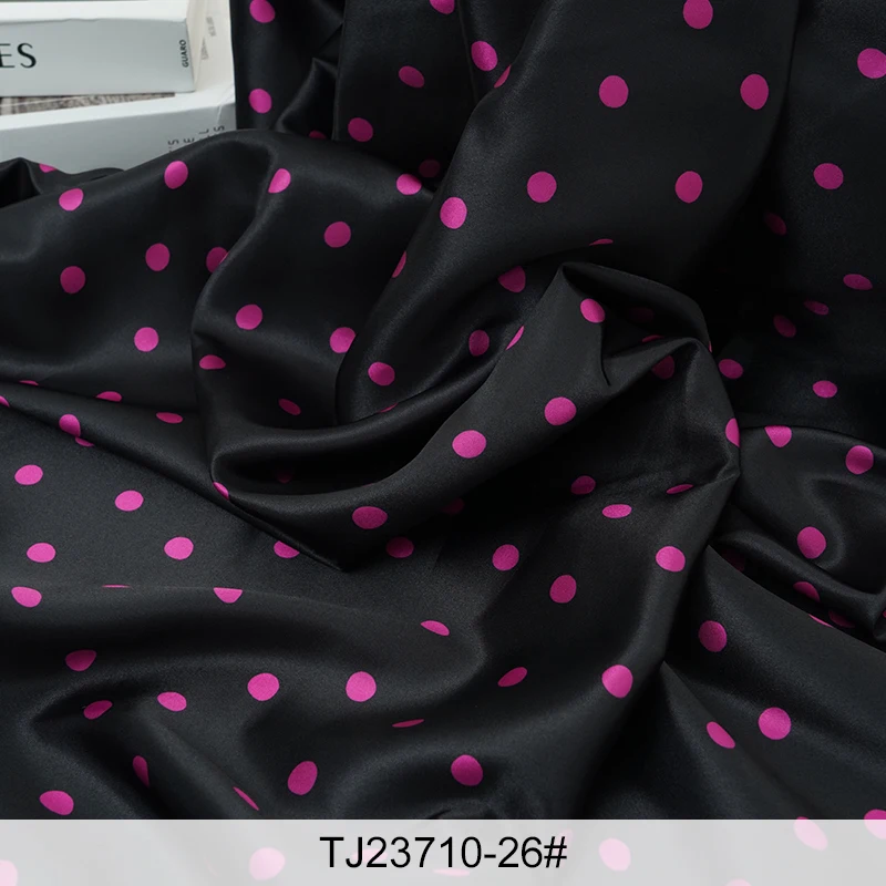Colorful Polka Dots Silky Satin Fabric - Soft, Elegant Material for DIY Dresses, Linings, and Clothing Sewing Projects