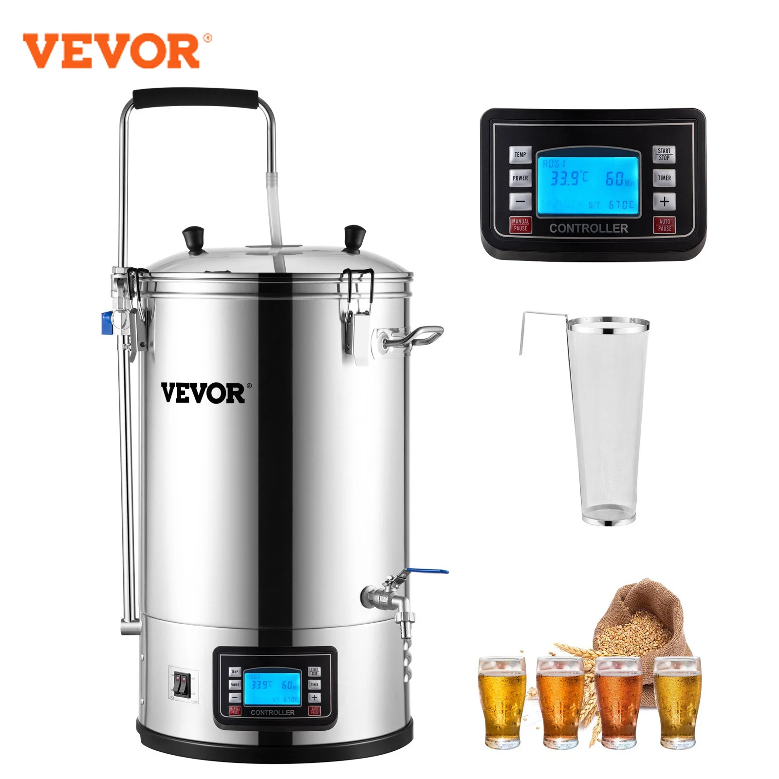 Home Beer Brewer Kit 35L 304 Stainless Steel All-in-One Home Beer Brewer Electric Brewing System with Pump