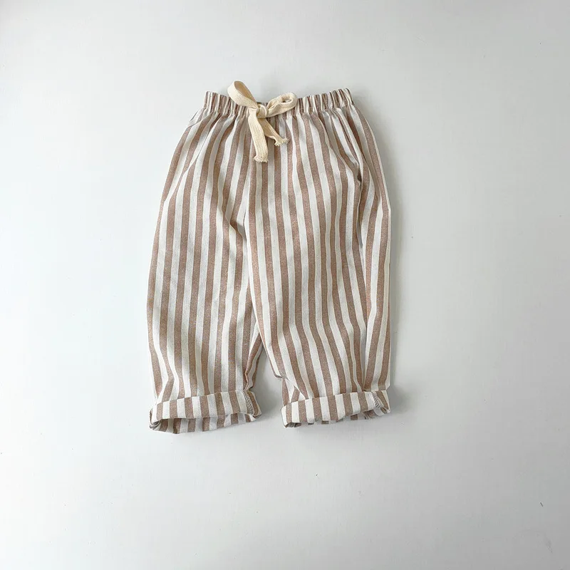 Linen Cotton Stripe Pants for Boys Girls Summer Autumn