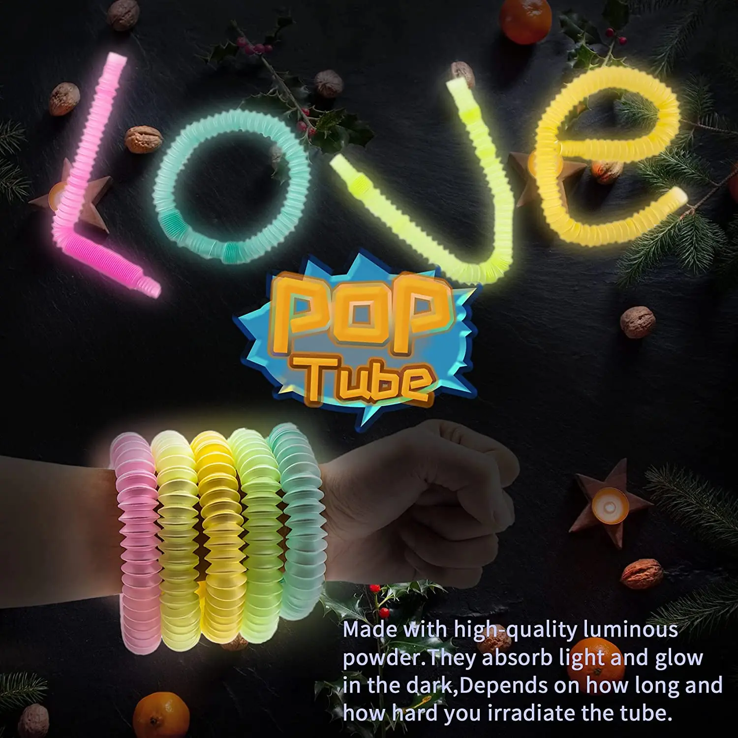 6pcs Luminous Pop Tube Fidget Toys Stretch Tube Sensory Toys Bend Build Connect Toy For Kid Girls Boy Stress Autism ADHD Anxiety 4