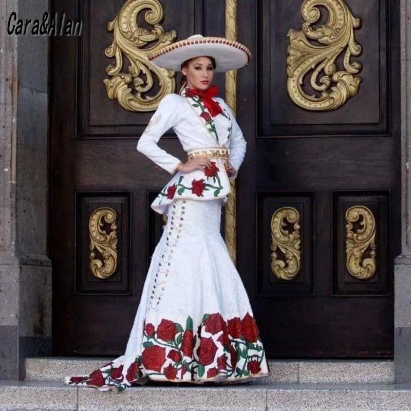 

Роскошные вечерние платья с вышивкой в виде русалки для женщин, атласное официальное женское платье с вышивкой и рукавами для особых случаев