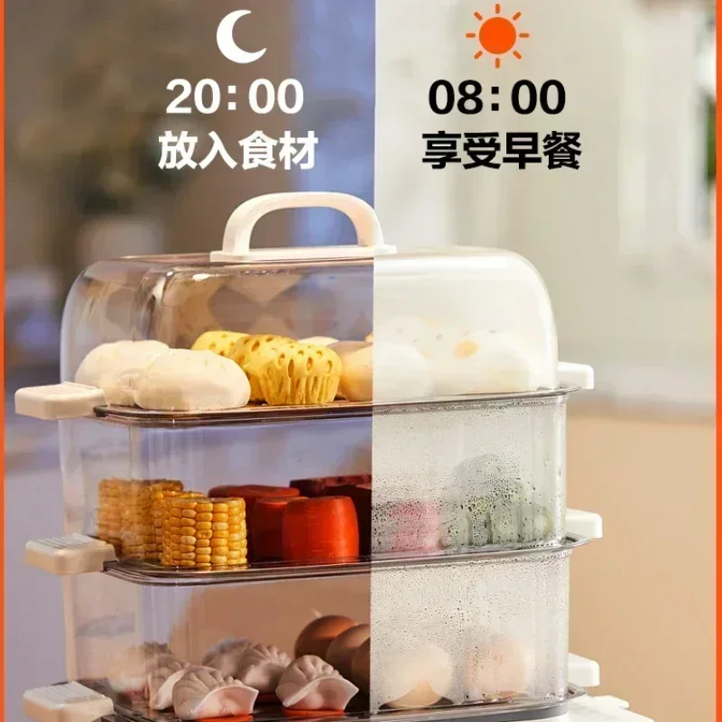스티머 전기 스팀 냄비 요리, 3 층 투명 음식 만두, 가정용 팬 워머, 멀티 쿠커