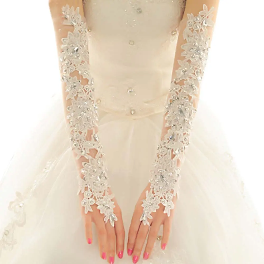 

Fingerless Rhinestone Lace Bridal Wedding Gloves Long Fancy Party Wedding Opera Appliques Gloves