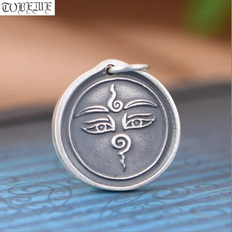 

100% 925 Silver Tibetan Buddha Eyes Pendant Sterling Hinduism Wisdom Eyes Amulet