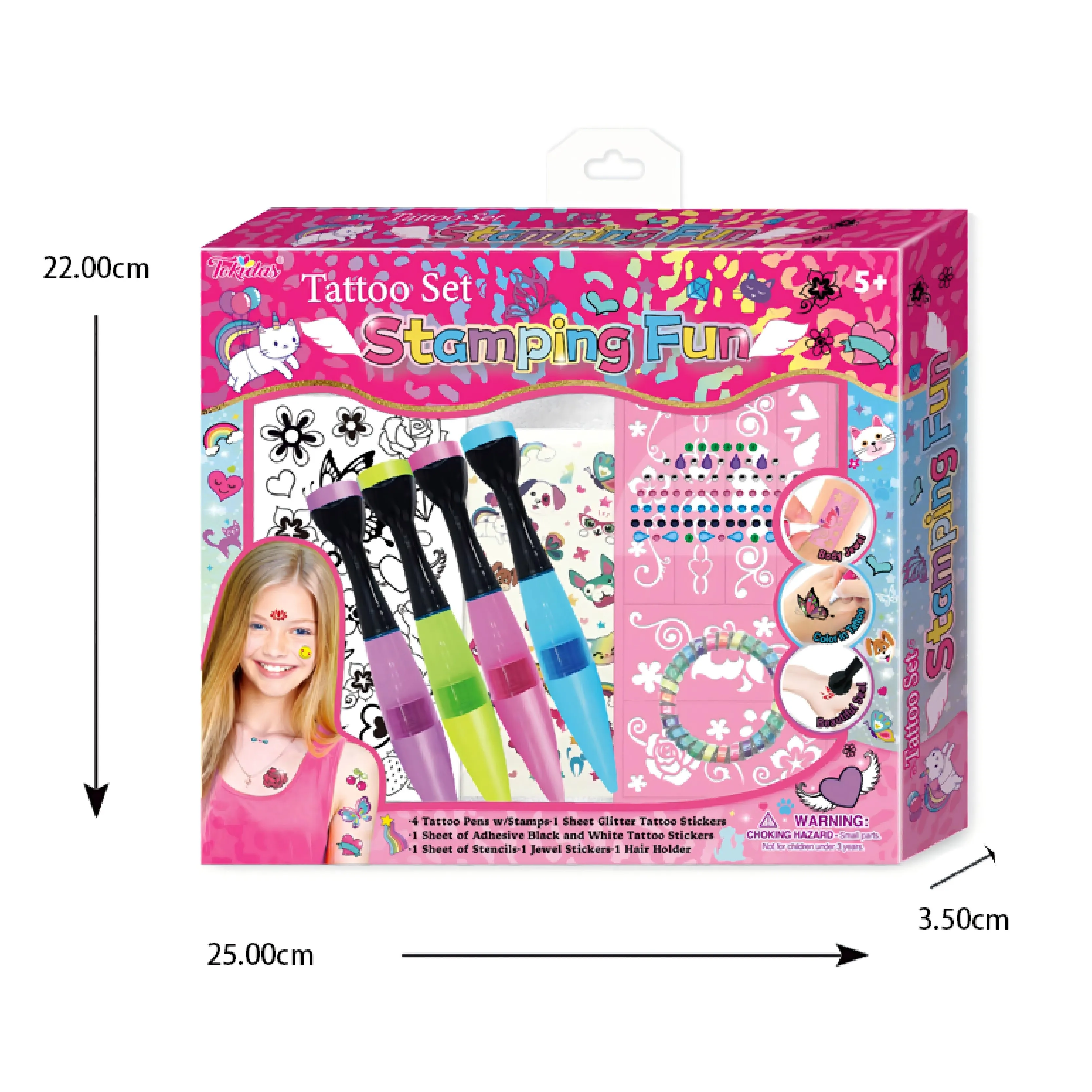 2024 Kids Makeup Set Body Art Tattoo Set Tattoo Pen Tattoo Stencil Gem Stickers Set  Kids Toys 5