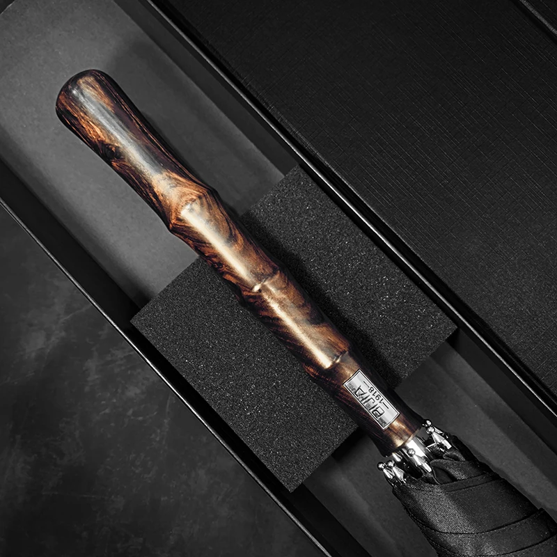 Umbrella Long Handle Straight Umbrella Car Automatic Men's Large Double Business Rain S Retro Wooden Handle