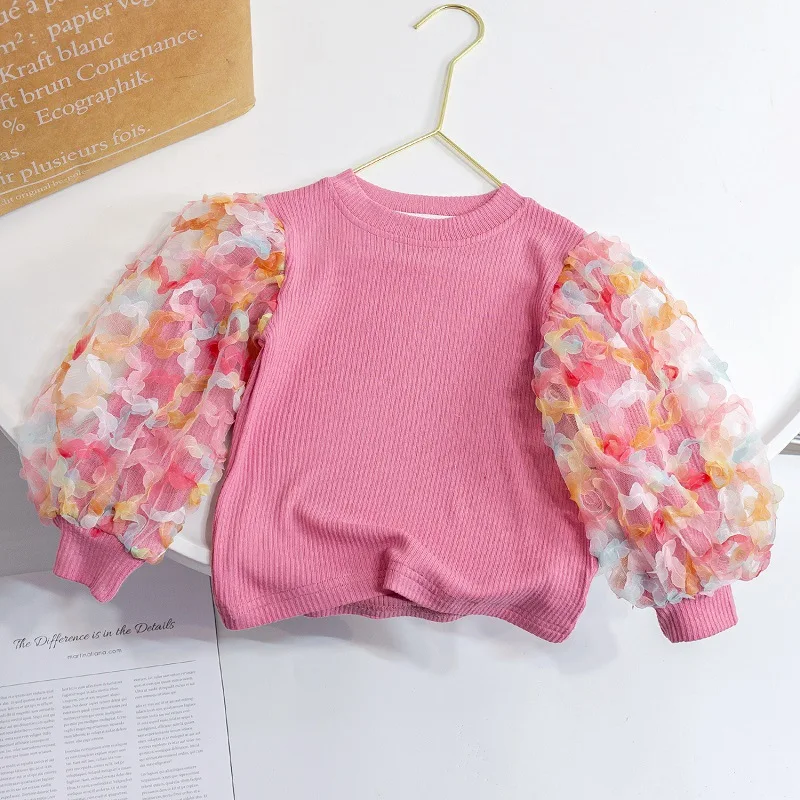 

2023 Spring Shirts O-neck Collar Puff Sleeve Pullover New Korean Active Popular Sweet Fashion Casual Designable Unique Girls