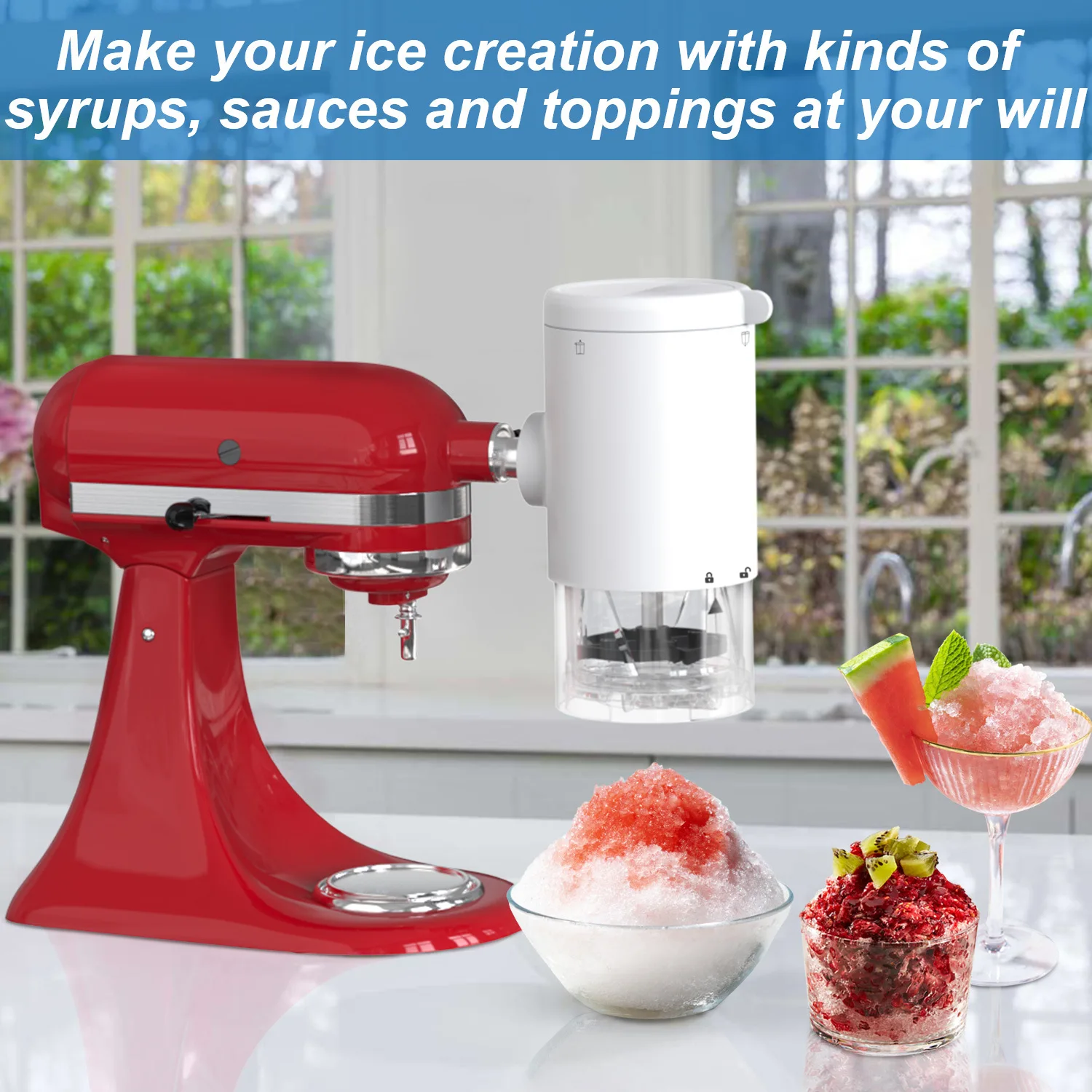 Cofun Shaved Ice Attachment for KitchenAid Stand Mixer, Snow Cone Machine  for KitchenAid Make Fluffy & Light Shave Ice for Stand Mixers, 8 Molds, 2