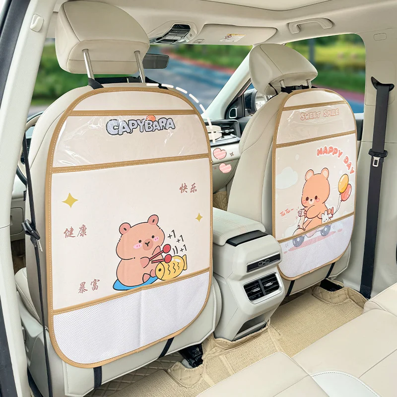 Car Seat Back Anti-Kick Pad Cartoon Cute Creative Leather Car Anti-Dirty Anti-Kick Pad Interior Supplies