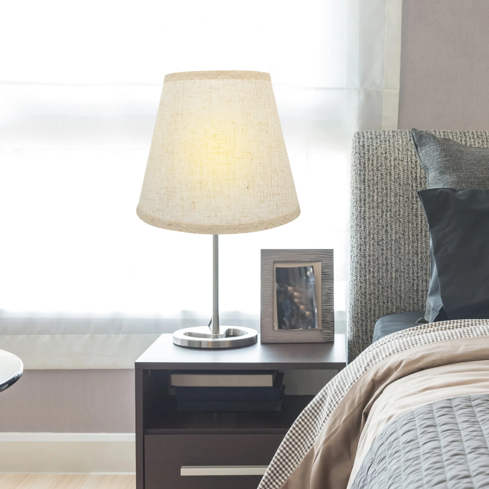 Lamp Shades Table Lamps E27 Cloth Lamp Shade Replacement Barrel Lampshade Fabric Light Cover Pendant Floor Lamp Beige