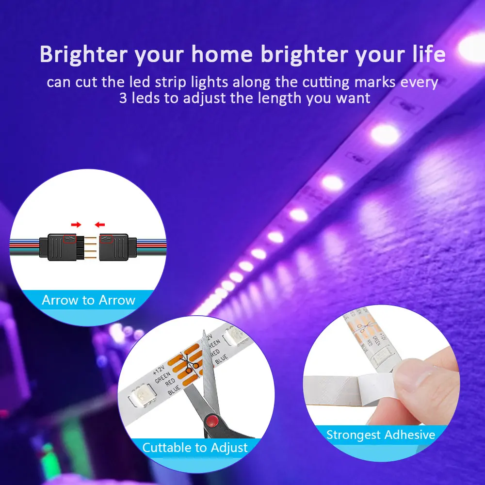 LED Strip Lights RGB 5050 ,5V 1M-5M,16 million colors, RGB , Led Strip Lighting Music Sync, Color Changing for Party Home 5