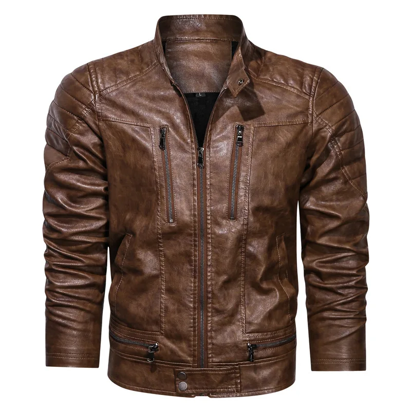 2023 Spring Autumn New Casual Men PU Leather Jacket Non-Ironing Treatment Fashion City Leather Clothing with Stand Collar Men рюкзак brauberg fashion city универсальный k pop бирюзовый 44х31х16 см 229966