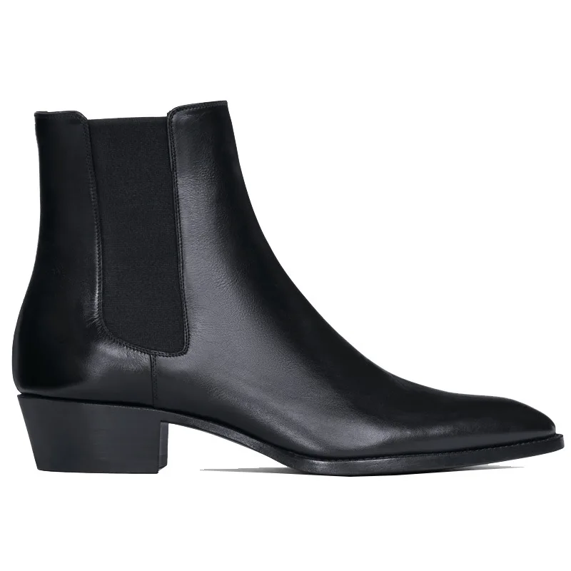 Men Chelsea Boots Handmade Cowhide Black Fashion Business Casual Classic Mid-heel men chelsea boots