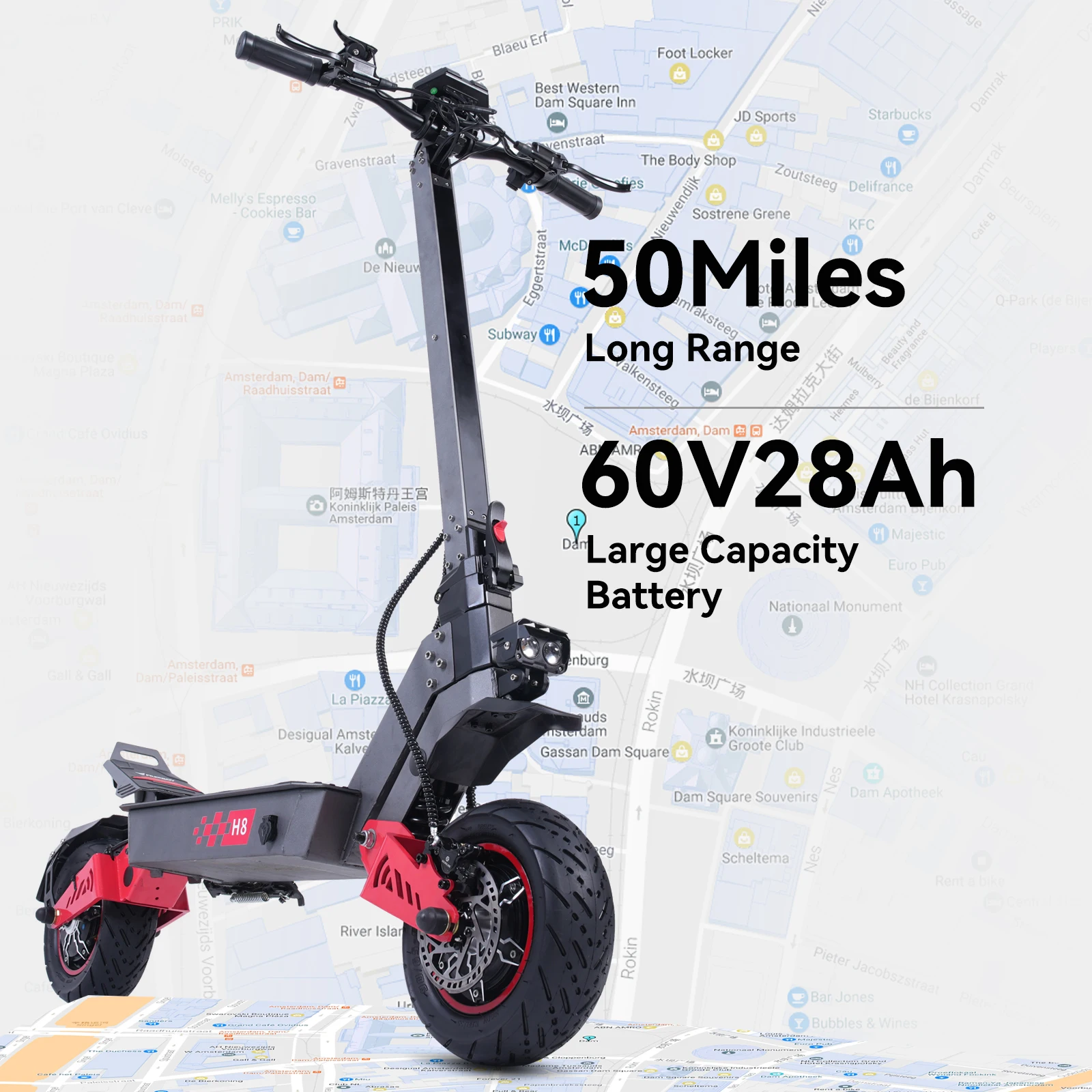 Monopattino Elettrico FREEBOY H8 6000W Doppio Motore 60V28AH Velocità: 75km/h Freno Idraulico Fuoristrada Scooter Elettrico ad Alta Potenza per Adulti - immagine 3