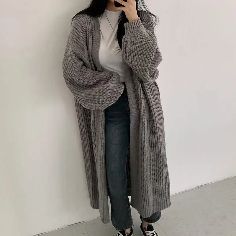 

2023 Tops New Fall Simple Lazy Loose V-neck Lantern Sleeve Long Cardigan Women Cardigan Oversized Cardigan Sweater Coat