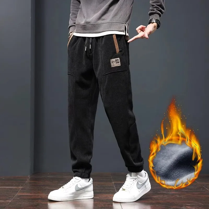 Thiened Fce Lined Corduroy Casual Sweatpants Men Loose plus Size Heat Resistant Wearable Long Pants Youth Faion Sle