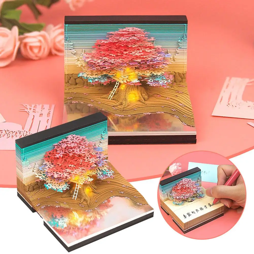 벚꽃 나무집 나무집 파노라마 3D 노트 하우스, 입체 컬러 거울 조각, 나무 파노라마 종이 노트 A1V5