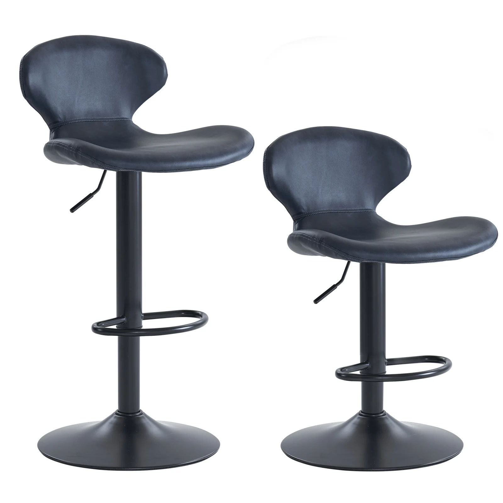 Swivel Adjustable Barstool Set of 2 Leather Low Back Height Stools with  Metal Legs Armless Bar Chairs for Kitchen Dining Room - AliExpress