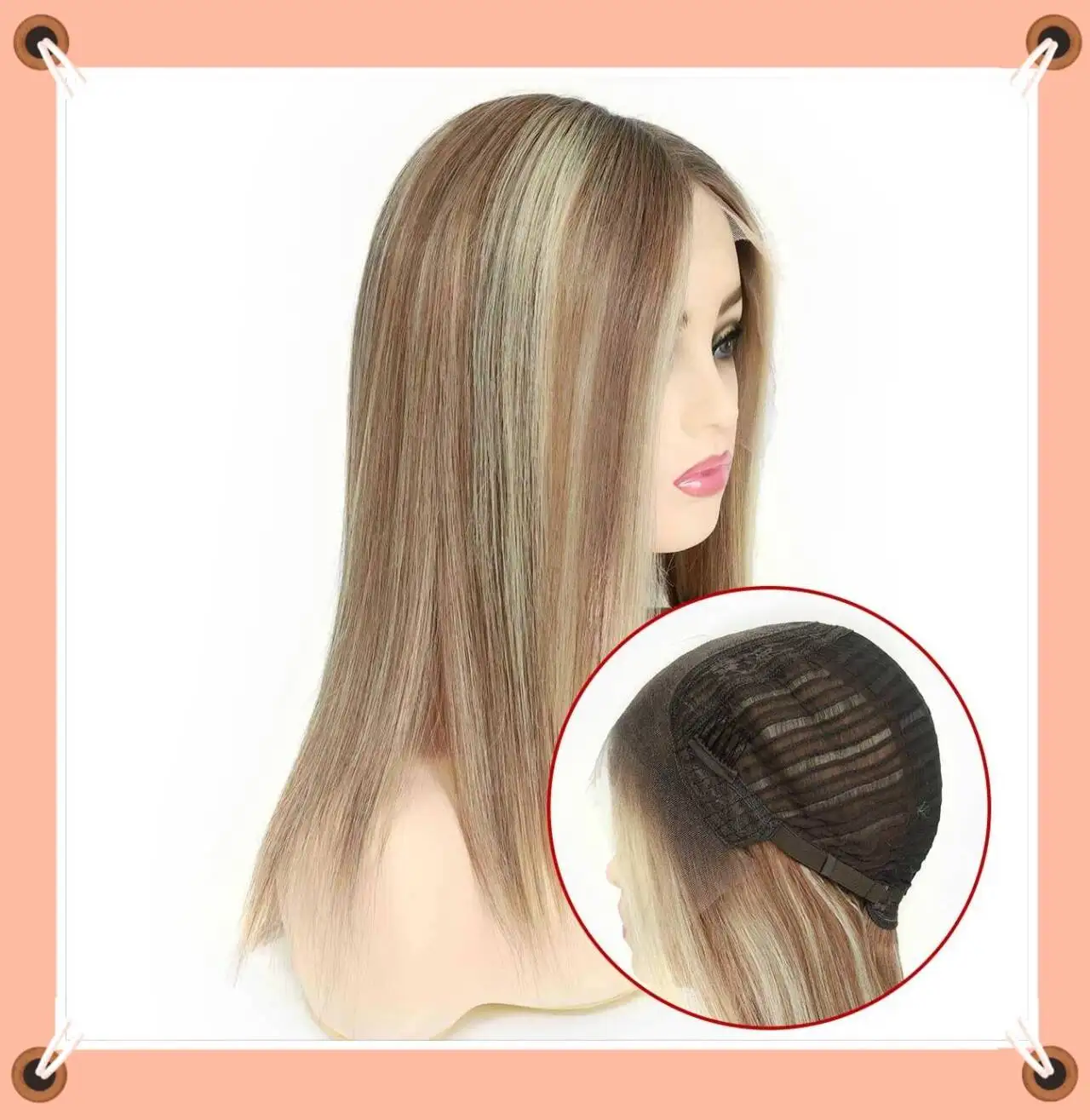 스위스 레이스 프론트 가발 혼합 블론드 루팅 인모 100% 중국산 버진 레미 천연 헤어 가발 여성용 유대인 가발 (숱이 적은 사람들을 위한)