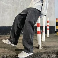 Style coréen Streetwear nouvelle mode Baggy décontracté hommes jean haute rue Harajuku Denim pantalon hommes marque pantalon noir gris bleu 1