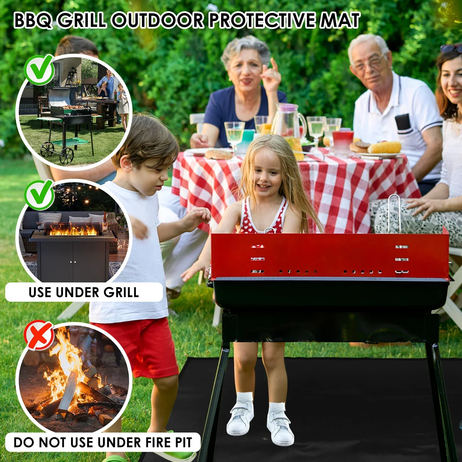Under Grill Mats for Outdoor Grill Fireproof Deck and Patio Protective Mats Waterproof Fire Pit Mat Reusable Oil-Proof