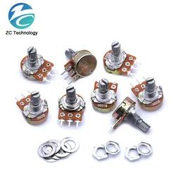 WH148 Linear Potentiometer B1K B2K B5K B10K B20K B50K B100K B250K B500K B1M 15mm Shaft With Nuts Washers 3pin WH148
