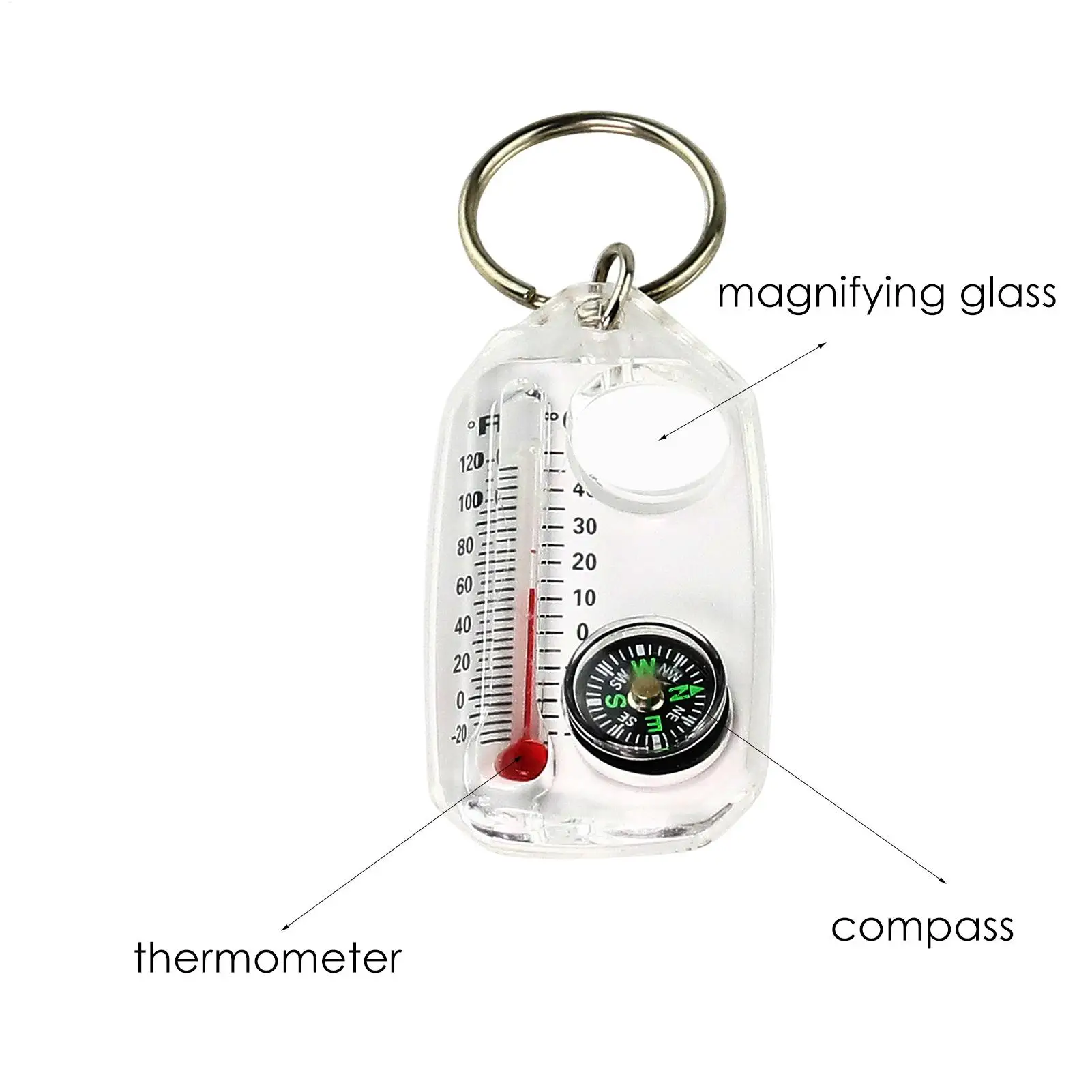 Pocket Survival Compass Multifunction Mini Keychain Camping Compass Thermometer Outdoor Climbing Tester Survival Guiding Tool Image 8