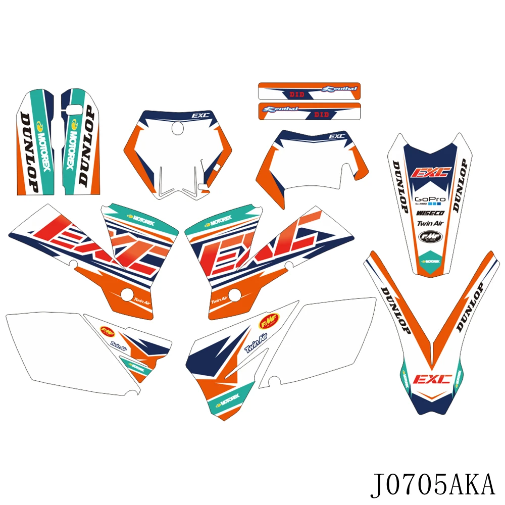 for KTM 125 200 250 300 400 450 525 EXC 2004 Full Graphics Decals Stickers Kit Custom Number Name |
