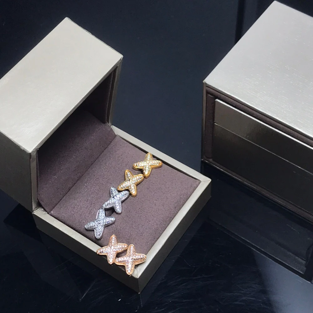 

Роскошные фирменные ювелирные изделия ссылки 18K розовое золото X-образные серьги для женщин Свадебные подарки