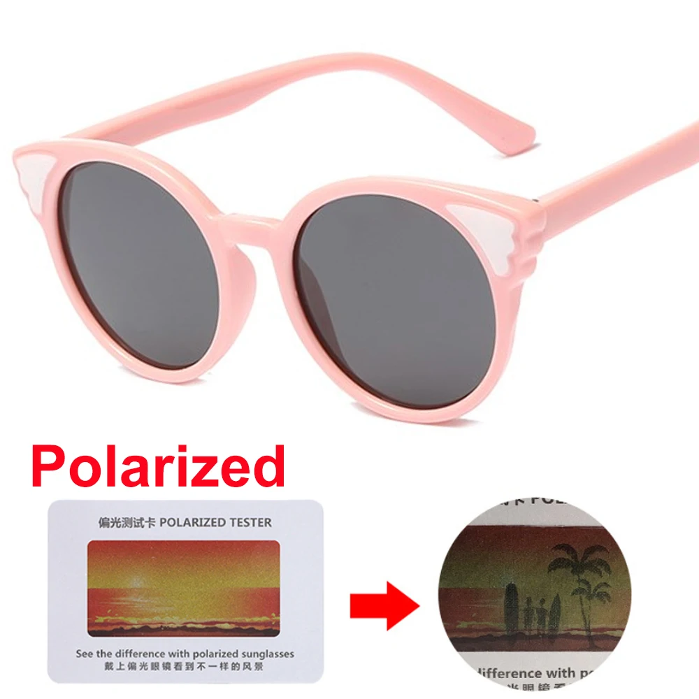 

Children Polarized Sunglasses Kids Round Cat Eye Subber Sunglass TR90 Sun Glasses For Girls Baby Cute Cat Ears Glasses UV400