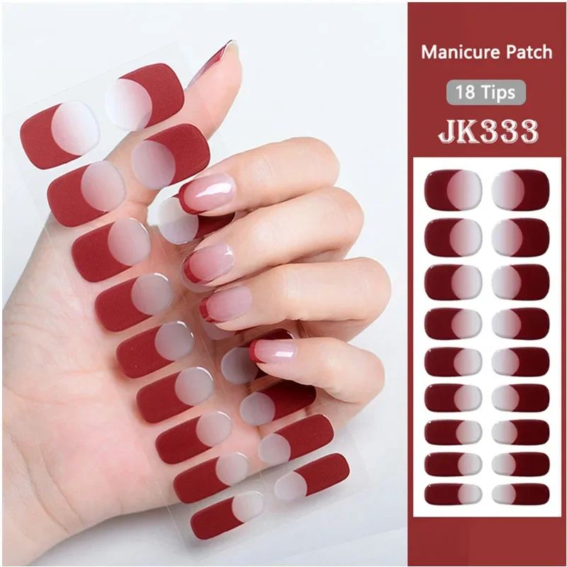 16/18/20Tips Semi-Cured Gel Nail Strips Adhesive Full Cover Stickers for Nails UV Lamp Need Press On Nails Fashion Manicure 3