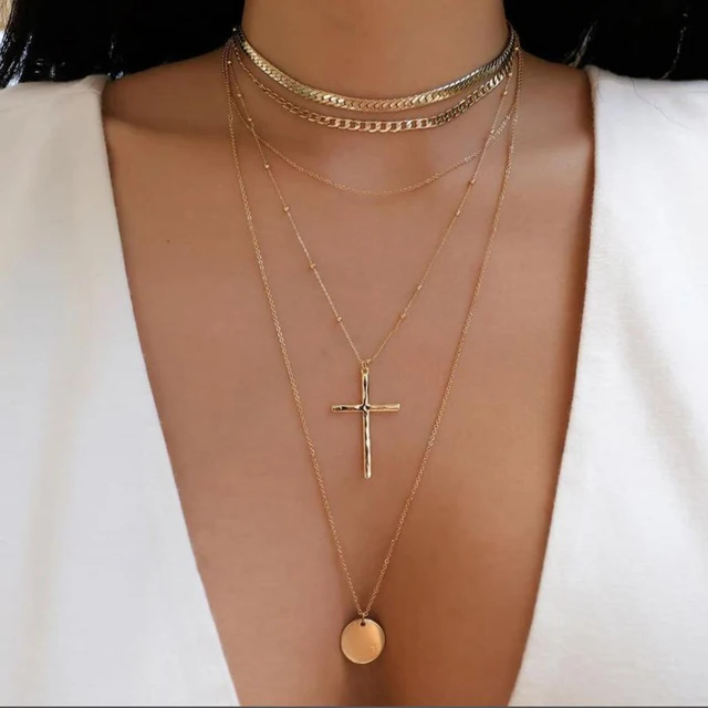 Colliers en chaîne de perles tressées simples, ton or, ensemble de colliers avec pendentif superposé pour femmes, usage quotidien et de fête, 5 pièces/ensemble