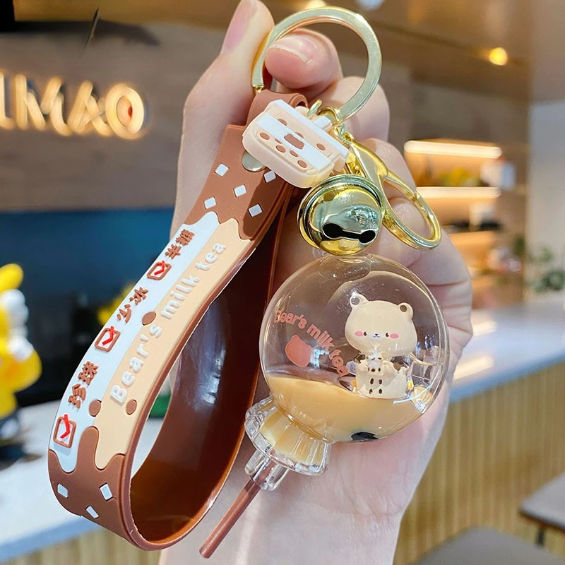 PonPom Cute Bubble Tea Keychain Boba Bear Key Ring Pendant Doll