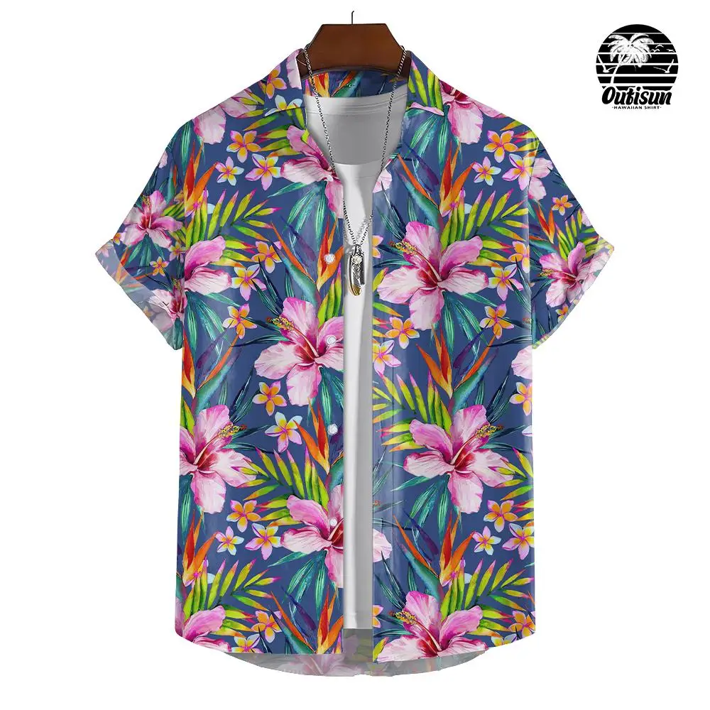

Fashion Men Hawaiian Shirts Floral Print 3d Shirts Button Up Oversized Tops Streetwear For Male Summer Clothing 2023 5XL Blouse