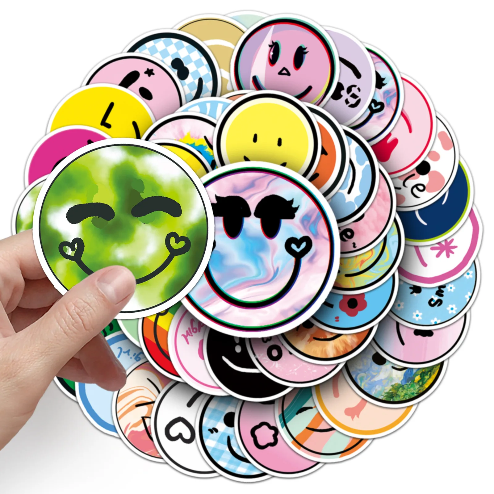 50pcs Smiling Face Graffiti Sticker Multiple Styles Children Diy Skateboard Water Cup Luggage Sticker Toys Nursery Decor Prizes cartoon stickers decorative stickers custom stickers colorful stickers graffiti stickers