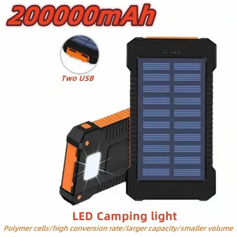 

200000mAh External Battery Solar Power Bank LEDSOS Flashlight FAST Charging Portable Waterproof Powerbank for Smart Mobile Phone