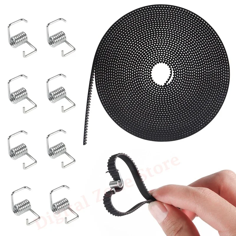 

5 Meter (16.4 ft) GT2 Belt, Open Timing 6mm Belt PU 2GT with 8Pcs Tensioner Locking Spring Kit for CR10, Ender 3 3D Printers