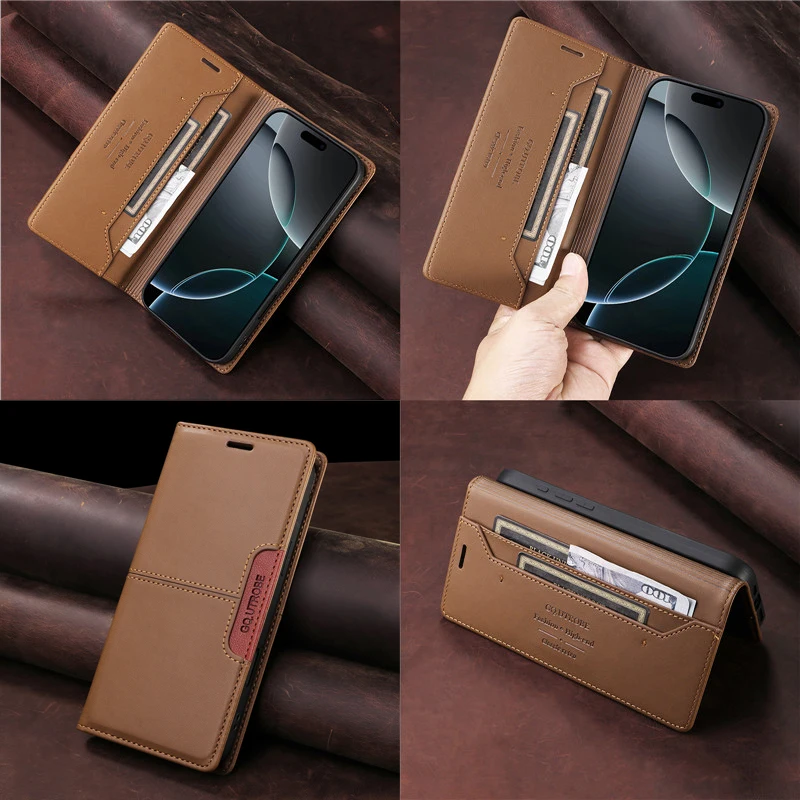 Magnetic Anti-Theft Leather Wallet Phone Flip Case Holder
