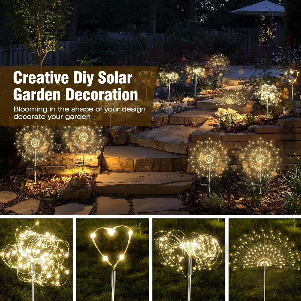 1 Pc Solar Fireworks Light With 8 Lighting Modes, Ip65 Waterproof Outdoor Holiday Decoration Solar Light For Courtyard Channels 4